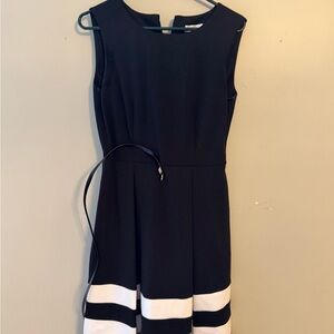 Calvin Klein Black Midi Dress with White Stripes